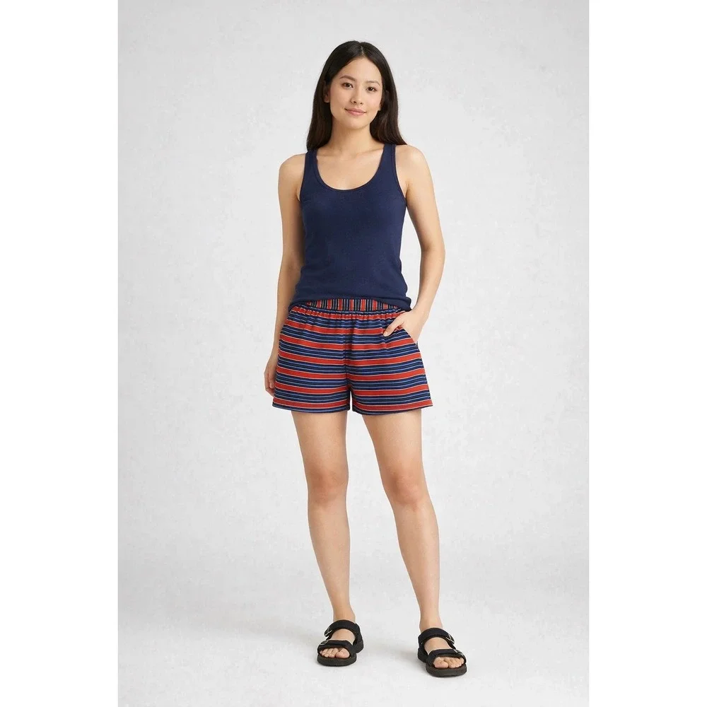J.Crew Striped Linen Shorts Pull On Red White Blue Womens 2